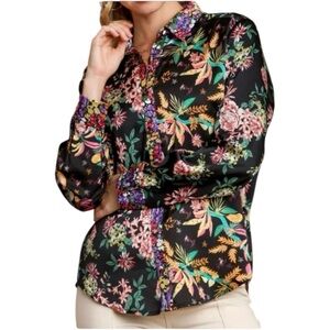 Umgee Mixed Floral Print Button Down Blouse size Small Long Sleeve NWT Collared